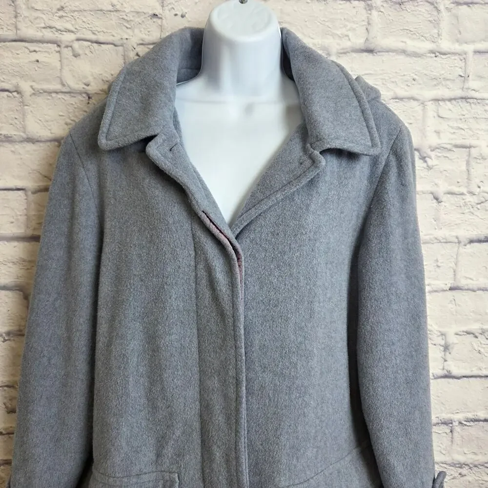 London Fog Size 10 Blue-Gray Wool Button Down Car Coat Detachable Hood